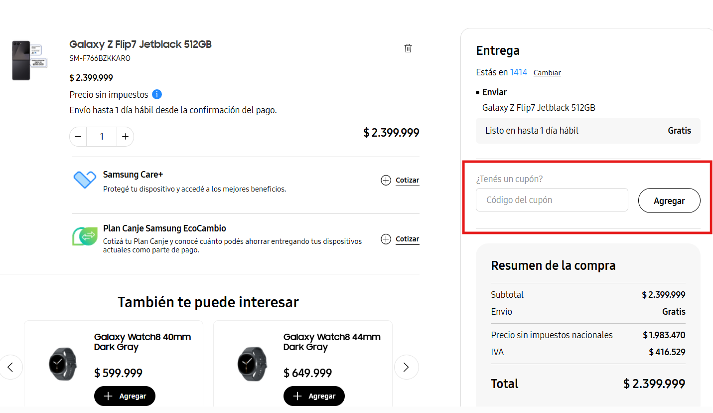 Descuento Código promocional Samsung Argentina