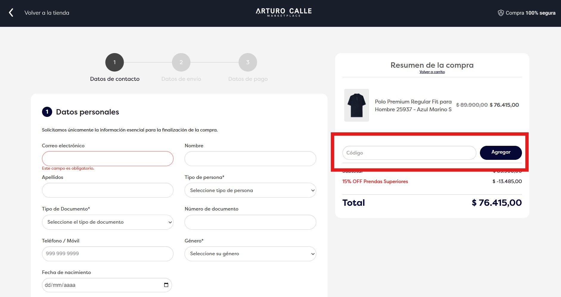 Descuento Código de descuento Arturo Calle
